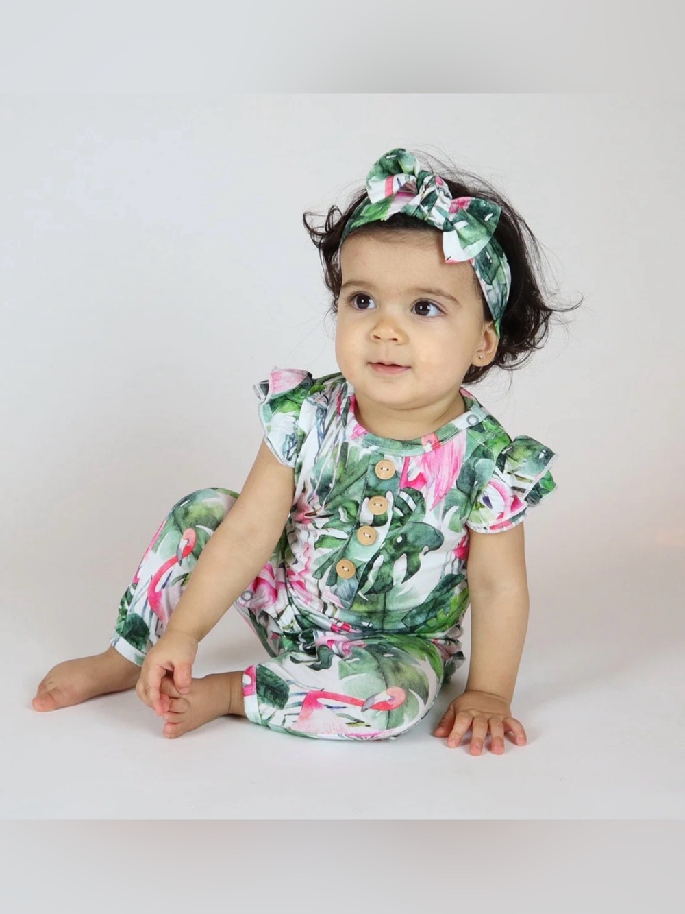 LITTLE BUM BUMS Tropical Print Bamboo Romper - 3-6M